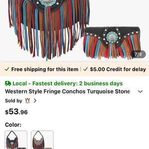 Western Style Fringe Bag with Turquoise Stone